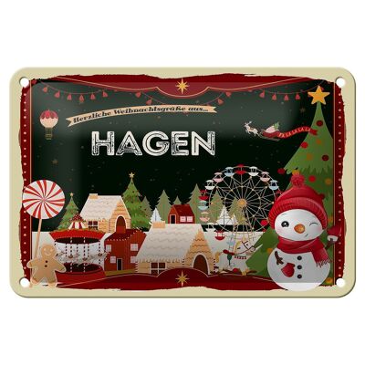 Letrero de chapa Saludos navideños HAGEN decoración de regalo Letrero FEST 18x12cm