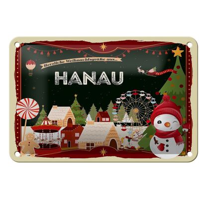 Blechschild Weihnachten Grüße aus HANAU Geschenk Deko Schild 18x12cm