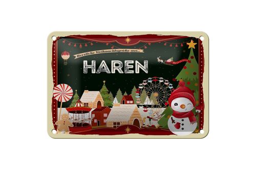 Blechschild Weihnachten Grüße aus HAREN Geschenk Deko Schild 18x12cm