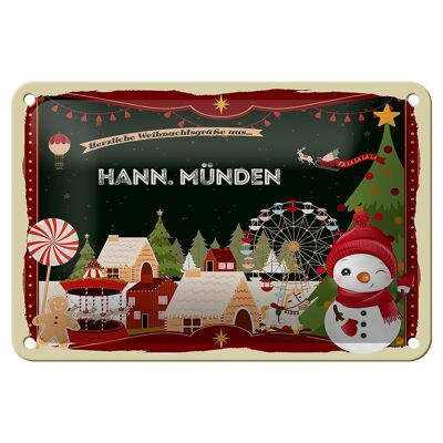 Plaque en tôle Salutations de Noël HANN. Panneau décoratif cadeau MÜNDEN 18x12cm