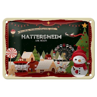 Targa in metallo auguri di Natale HATTERSHEIM AM MAIN decorazione regalo 18x12 cm