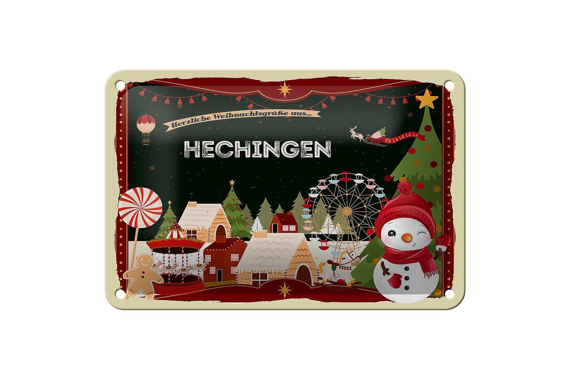 Targa in metallo auguri di Natale HECHINGEN cartello decorativo regalo 18x12 cm