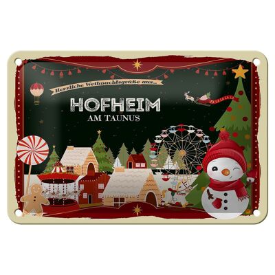 Targa in metallo auguri di Natale HOFHEIM AM TAUNUS decorazione regalo 18x12 cm