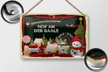 Panneau en étain Vœux de Noël HOF AN DER SAALE, décoration cadeau 18x12cm 2