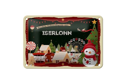 Blechschild Weihnachten Grüße ISERLOHN Geschenk Deko Schild 18x12cm
