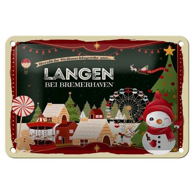 Cartel de chapa Saludos navideños de LANGEN BEI BREMERHAVEN decoración 18x12cm