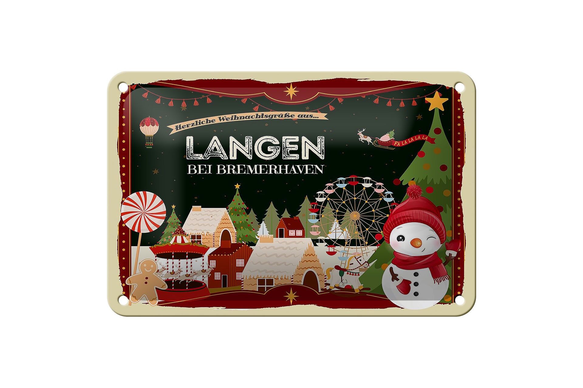 Targa in metallo auguri di Natale di LANGEN BEI BREMERHAVEN decorazione 18x12 cm
