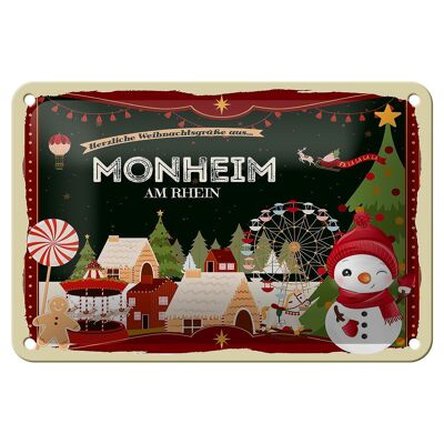Targa in metallo auguri di Natale MONHEIM AM RHEIN decorazione regalo 18x12 cm