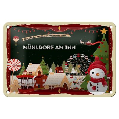 Cartel de chapa Saludos navideños MÜHLDORF AM INN decoración de regalo 18x12cm