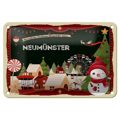 Targa in metallo auguri di Natale NEUMÜNSTER cartello decorativo regalo 18x12 cm