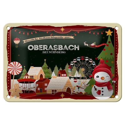Tin sign Christmas greetings from OBERASBACH BEI NÜRNBERG decoration 18x12cm