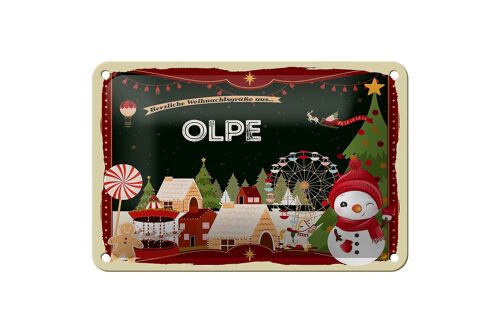 Blechschild Weihnachten Grüße aus OLPE Geschenk Deko Schild 18x12cm