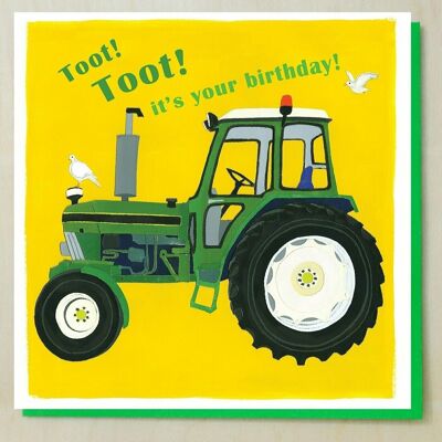 TT01 toot toot tarjeta de cumpleaños del tractor verde