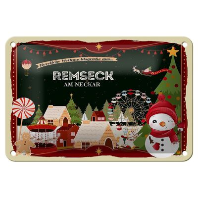 Cartel de chapa Saludos navideños REMSECK AM NECKAR cartel decorativo 18x12cm