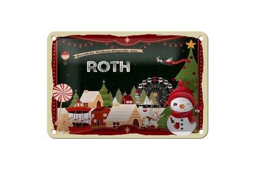 Blechschild Weihnachten Grüße aus ROTH Geschenk Deko Schild 18x12cm
