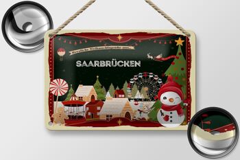 Panneau en étain Salutations de Noël SAARBRÜCKEN cadeau panneau décoratif 18x12cm 2