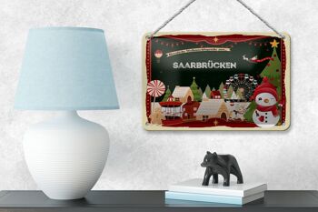 Panneau en étain Salutations de Noël SAARBRÜCKEN cadeau panneau décoratif 18x12cm 4