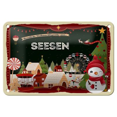 Cartel de chapa Saludos navideños de SEESEN cartel decorativo de regalo 18x12cm
