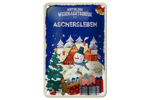 Blechschild Weihnachtsgrüße aus ASCHERSLEBEN Geschenk Schild 12x18cm