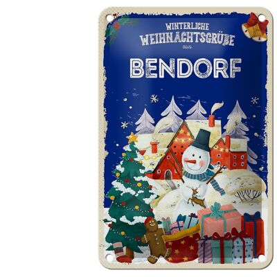 Blechschild Weihnachtsgrüße aus BENDORF Geschenk Deko Schild 12x18cm