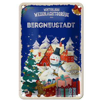 Targa in metallo auguri di Natale BERGNEUSTADT cartello decorativo regalo 12x18 cm