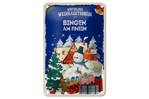 Blechschild Weihnachtsgrüße BINGEN AM RHEIN Geschenk Schild 12x18cm