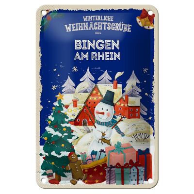 Blechschild Weihnachtsgrüße BINGEN AM RHEIN Geschenk Schild 12x18cm