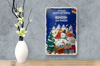 Panneau en étain Salutations de Noël BINGEN AM RHEIN Panneau cadeau 12x18cm 4