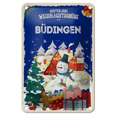Targa in metallo auguri di Natale BÜDINGEN cartello decorativo regalo 12x18 cm