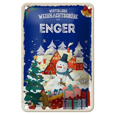 Blechschild Weihnachtsgrüße aus ENGER Geschenk Deko Schild 12x18cm