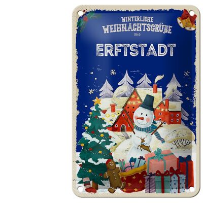 Blechschild Weihnachtsgrüße ERFTSTADT Geschenk Deko Schild 12x18cm