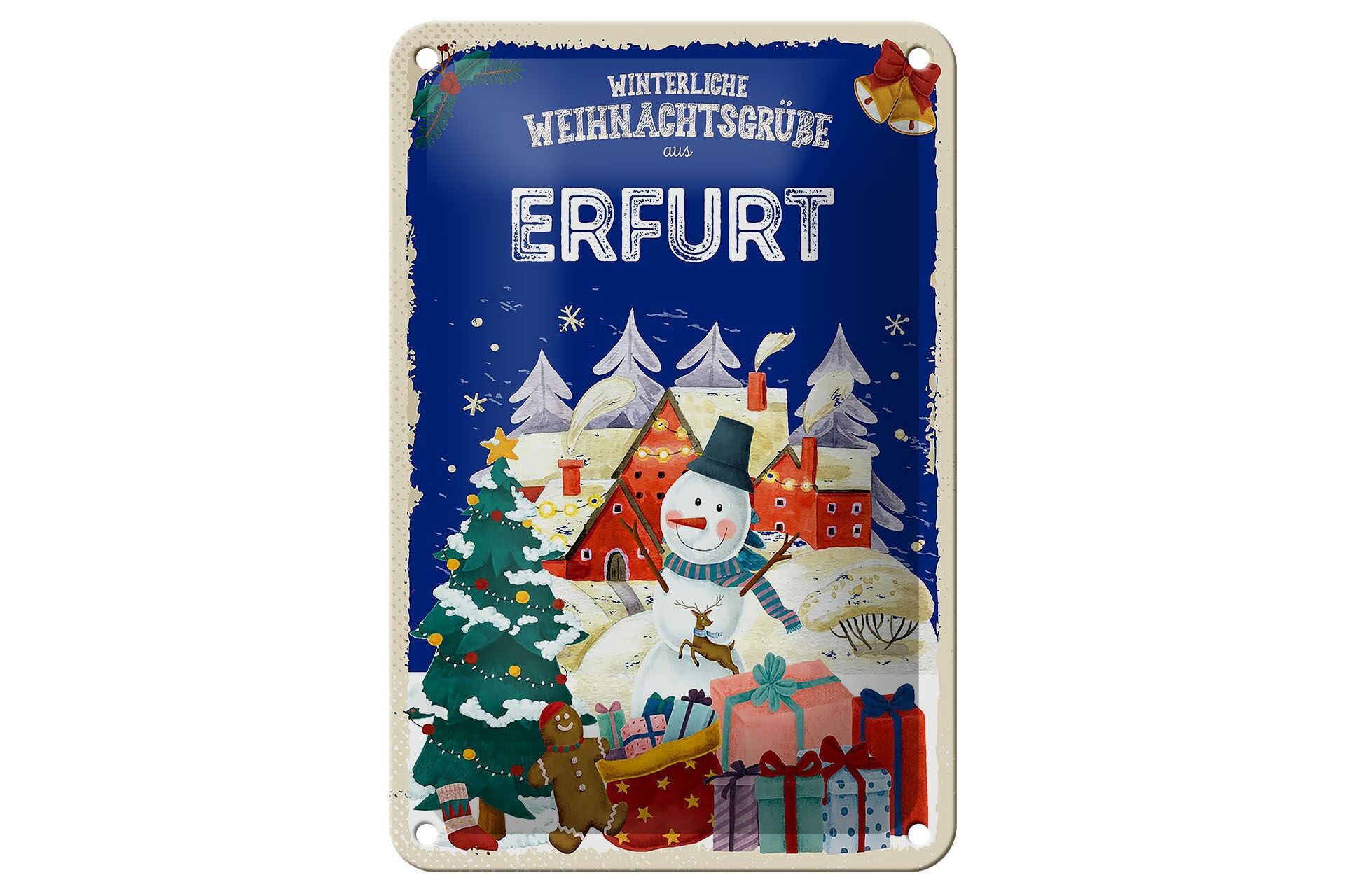 Targa in metallo Auguri di Natale di ERFURT, targa decorativa regalo 12x18 cm