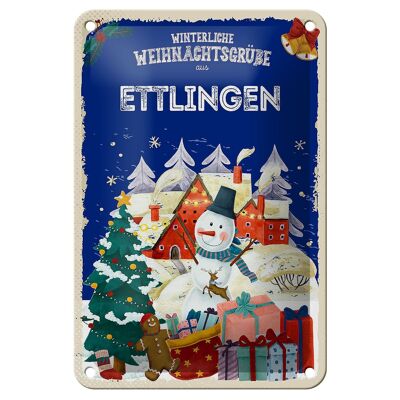 Targa in metallo Auguri di Natale ETTLINGEN cartello decorativo regalo 12x18 cm