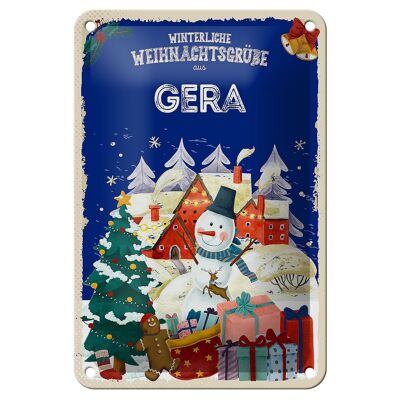 Blechschild Weihnachtsgrüße aus GERA Geschenk Deko Schild 12x18cm