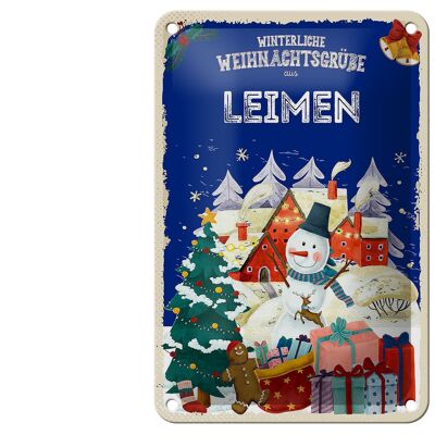Blechschild Weihnachtsgrüße LEIMEN Geschenk FEST Deko Schild 12x18cm