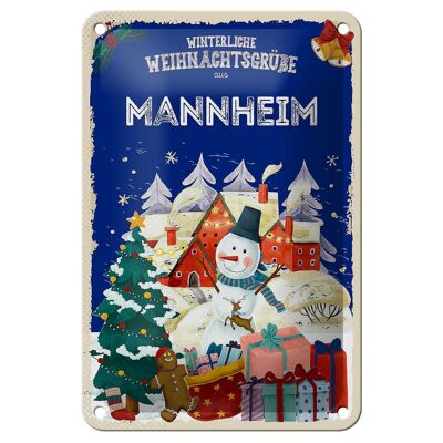 Targa in metallo Auguri di Natale MANNHEIM cartello decorativo regalo 12x18 cm