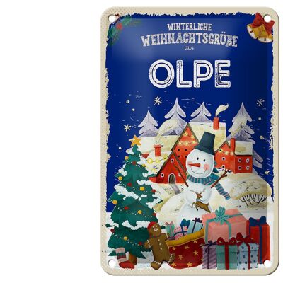 Blechschild Weihnachtsgrüße aus OLPE Geschenk Deko Schild 12x18cm