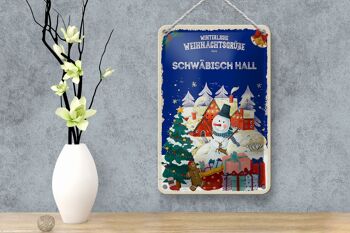 Panneau en étain Salutations de Noël SCHWÄBISCH HALL Décoration cadeau 12x18cm 4