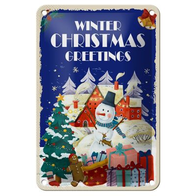 Blechschild Christmas winter greetings Geschenk Deko Schild 12x18cm