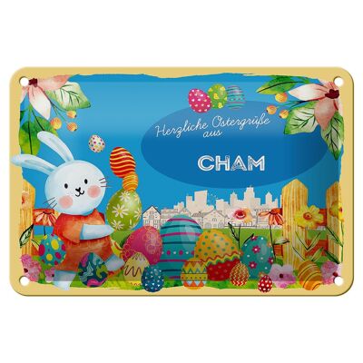 Tin sign Easter Easter greetings 18x12cm CHAM gift festival decoration