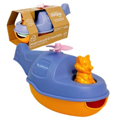 The Simple Toy, Helicóptero y Figura 2 en 1, Juguete Educativo para el Baño, Fabricado en Francia, Plástico 100% Reciclado y Reciclable, Apto para lavavajillas, Regalo para niñas y niños a Partir de 1 año, Azul