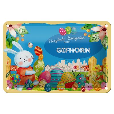 Cartel de chapa Pascua Saludos de Pascua 18x12cm GIFHORN decoración de regalo