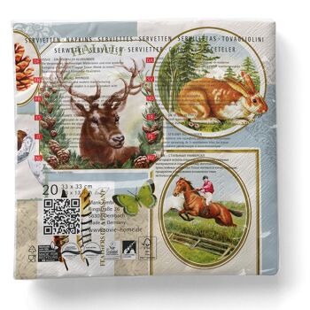 Serviette jetable Fritz en tissu 33 x 33 cm, 20 pièces - chasse aux animaux de la forêt 6