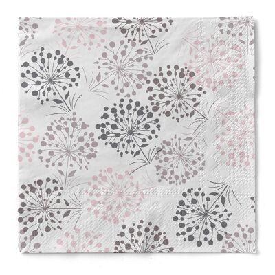 Disposable napkin Erna in gray made of tissue 33 x 33 cm, 20 pieces - floral