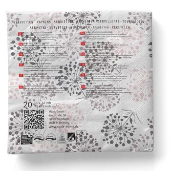 Serviette jetable Erna en gris en tissu 33 x 33 cm, 20 pièces - floral 6