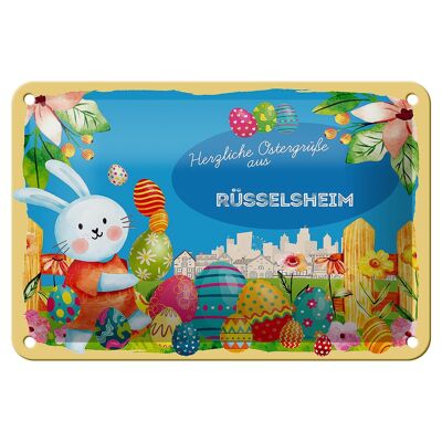 Cartel de chapa Pascua Saludos de Pascua 18x12cm RÜSSELSHEIM decoración de regalo