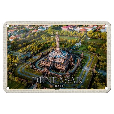 Cartel de chapa de viaje, 18x12cm, DENPASAR, Bali, templo, arquitectura
