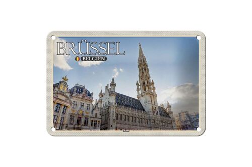 Blechschild Reise 18x12cm Brüssel Belgien Rathaus Wolken Schild