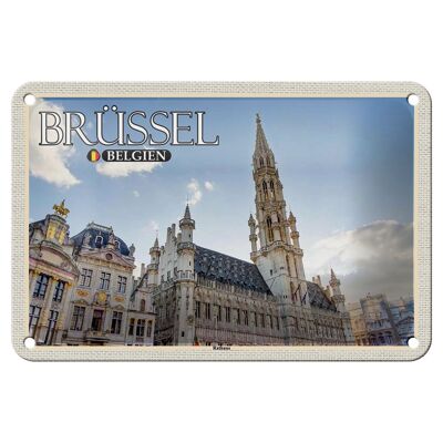 Blechschild Reise 18x12cm Brüssel Belgien Rathaus Wolken Schild