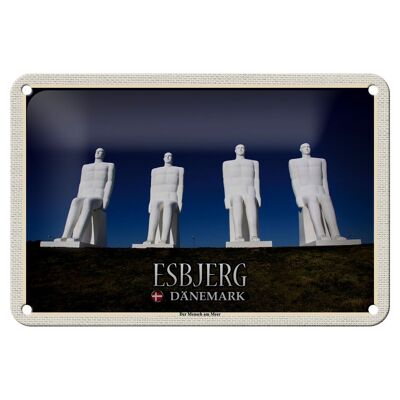 Cartel de chapa de viaje, 18x12cm, Esbjerg, Dinamarca, cartel del hombre junto al mar